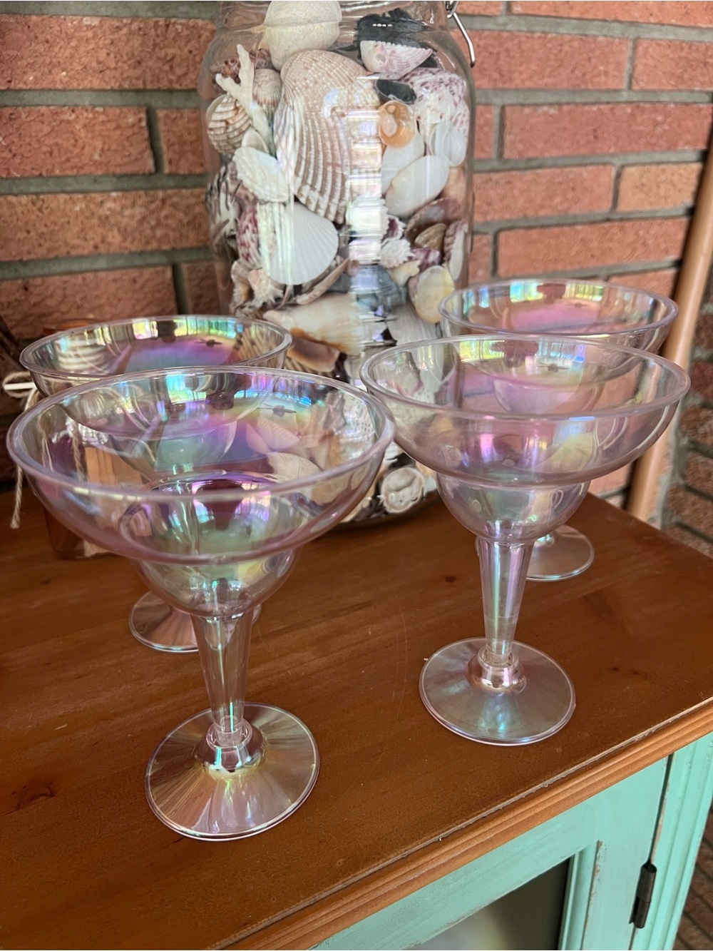 Set of 4 Iridescent plastic Martini Daiquiri Summer beach nonbreakable Glasses